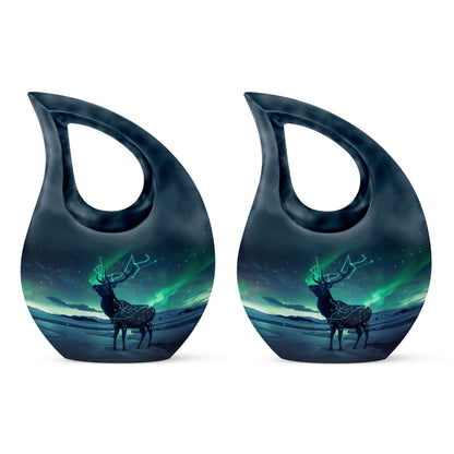 Affordable 10-inch Deer Urn with Cross Drop 