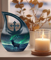 Affordable 10-inch Deer Urn with Cross Drop 