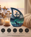 Affordable 10-inch Deer Urn with Cross Drop 