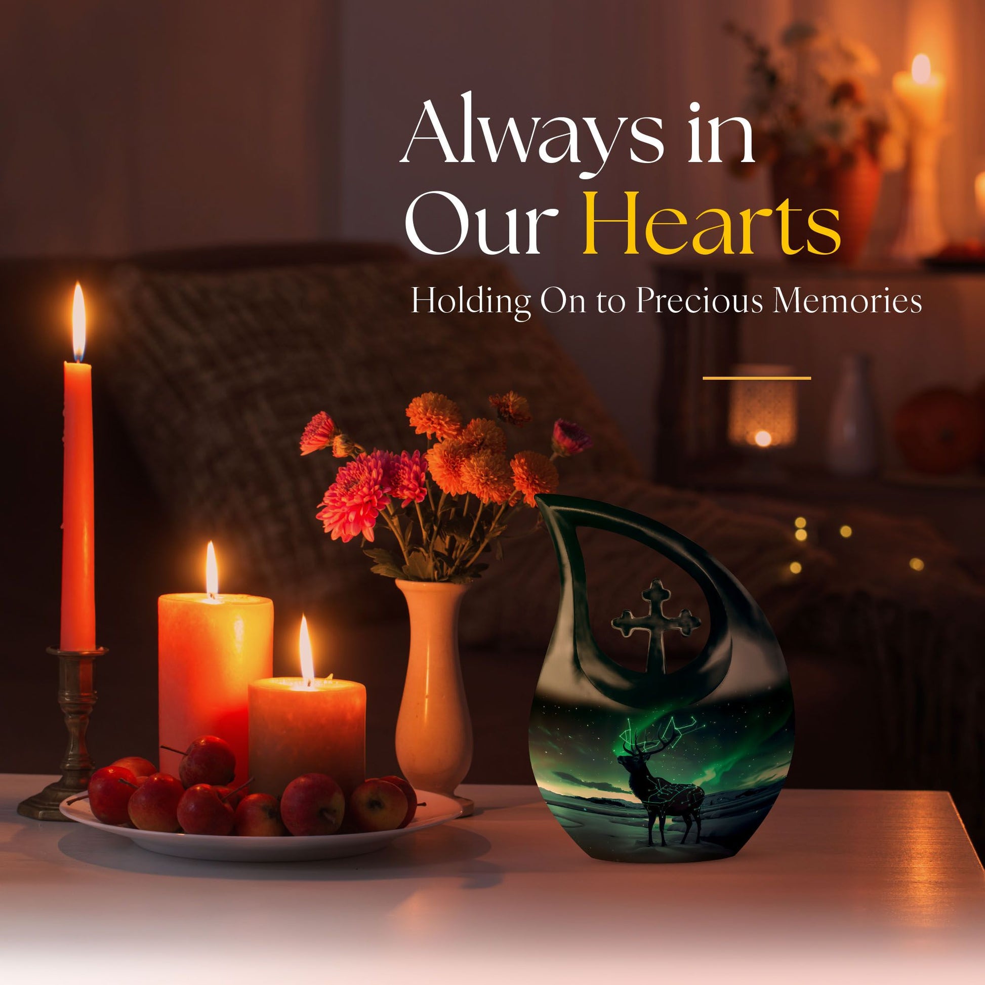 Affordable 10-inch Deer Urn with Cross Drop 