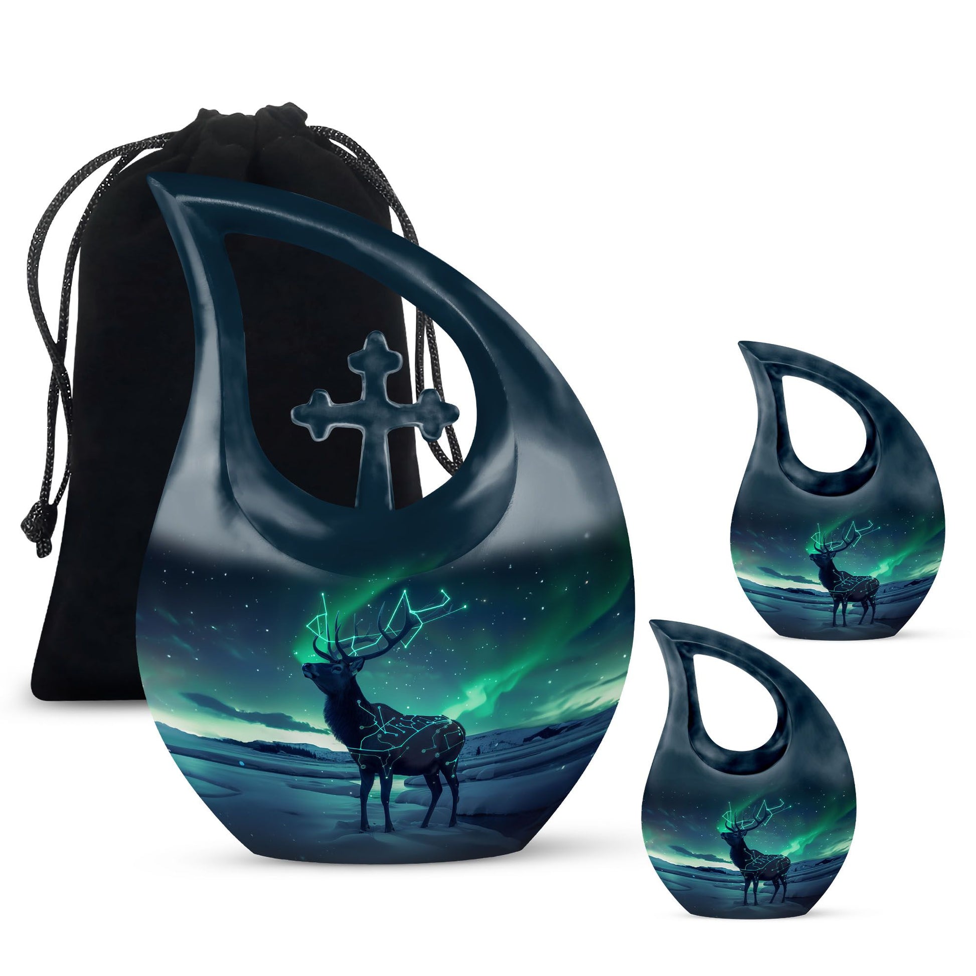 Affordable 10-inch Deer Urn with Cross Drop 