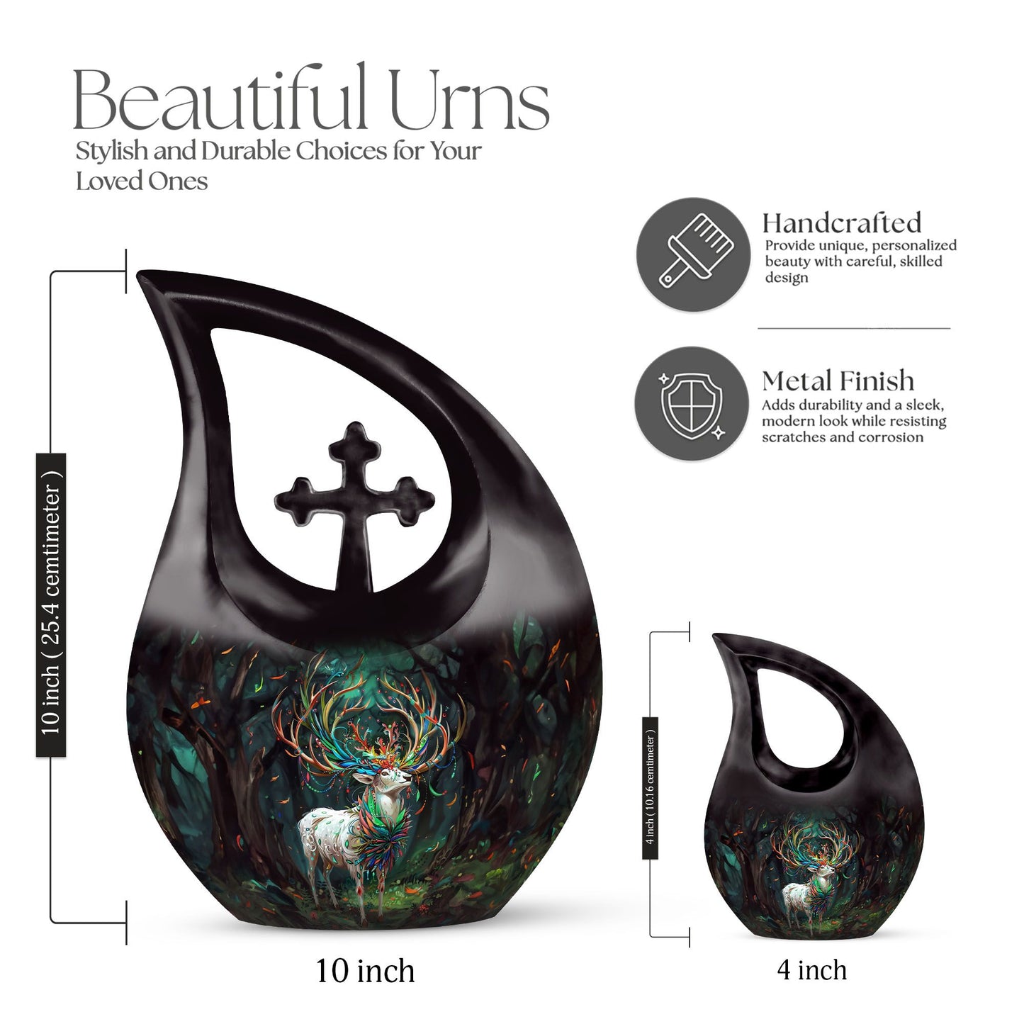 Deer themed, 10-inch affordable burial urn 