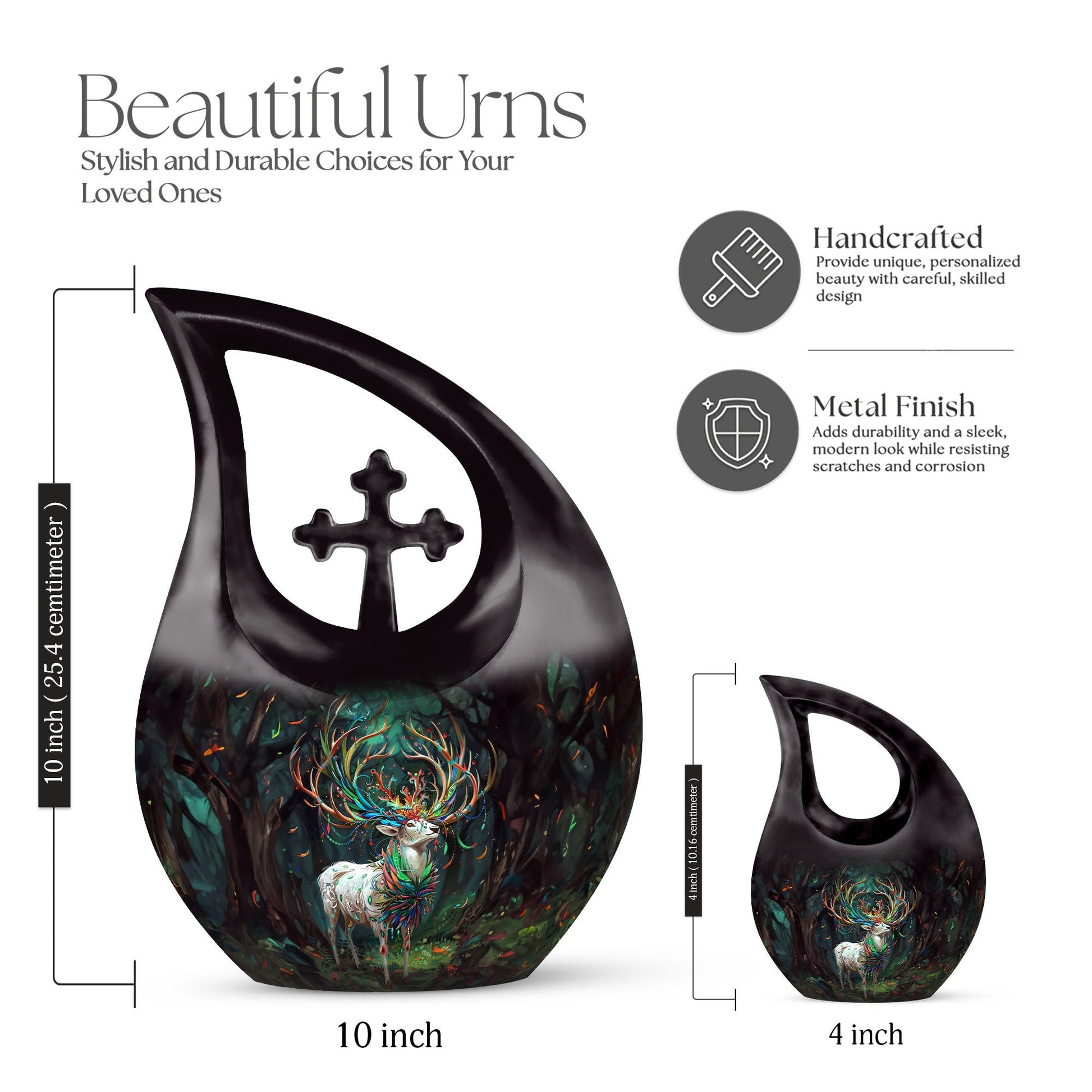 Deer themed, 10-inch affordable burial urn 