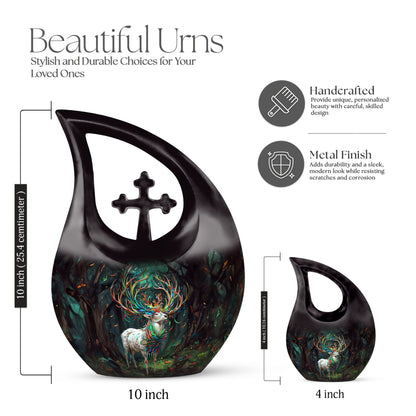 Deer themed, 10-inch affordable burial urn 