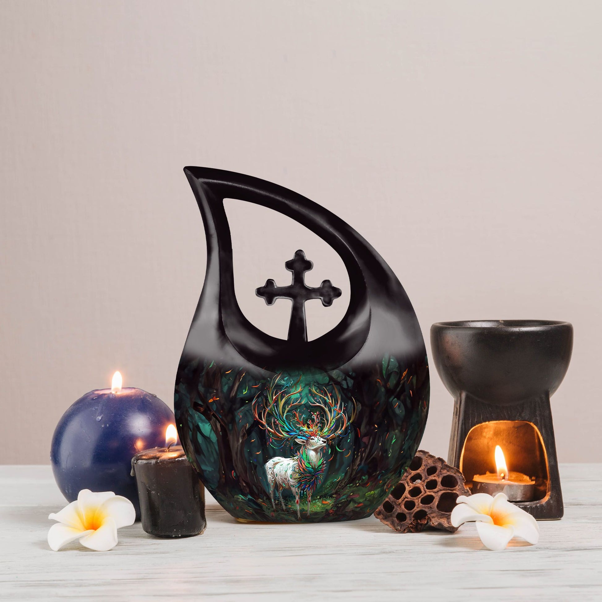 Deer themed, 10-inch affordable burial urn 