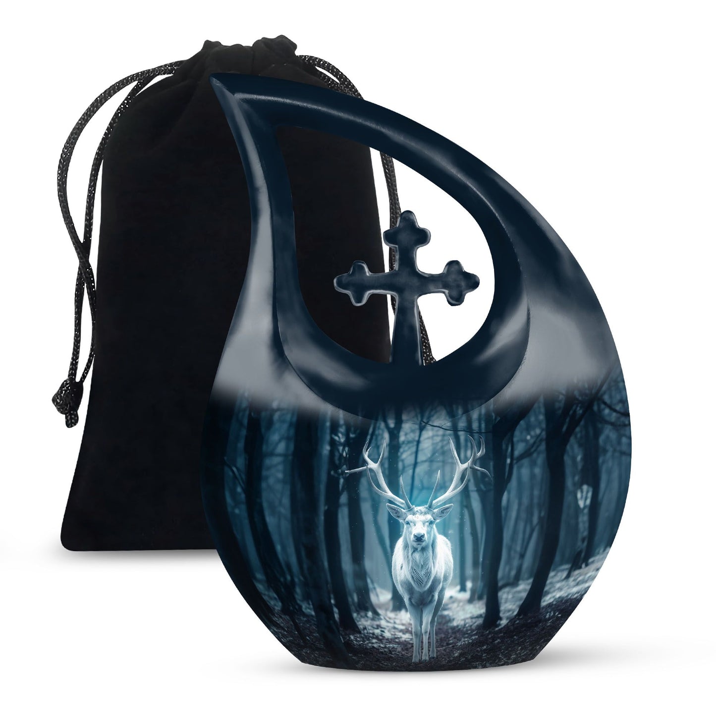 Affordable 10-Inch Deer Urn with Cross Drop Design, 