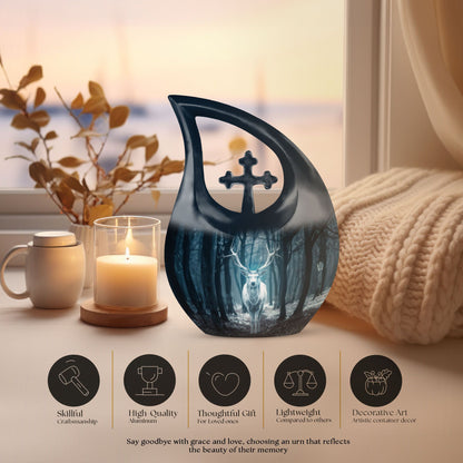 Affordable 10-Inch Deer Urn with Cross Drop Design, 