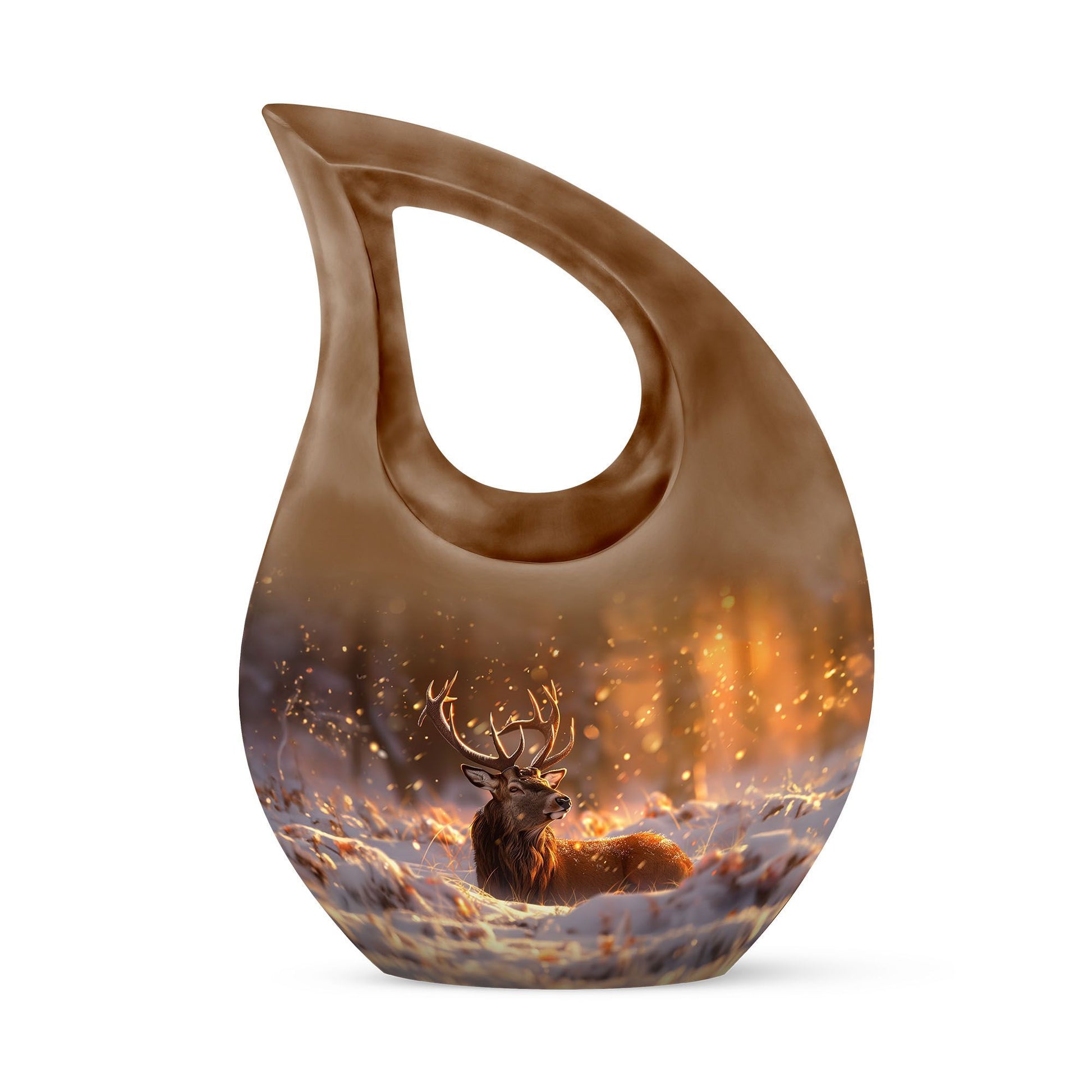 10-inch Deer-themed Aluminium Cross Drop Design Urn for Human Ashes
