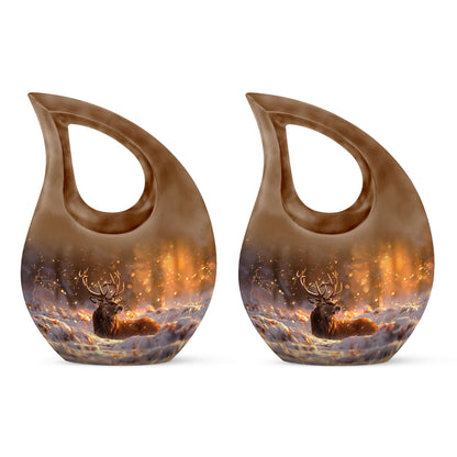 10-inch Deer-themed Aluminium Cross Drop Design Urn for Human Ashes