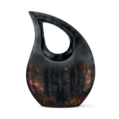 10 inch Deer themed Cross Drop urn for cremation keepsakes, includes velvet pouch