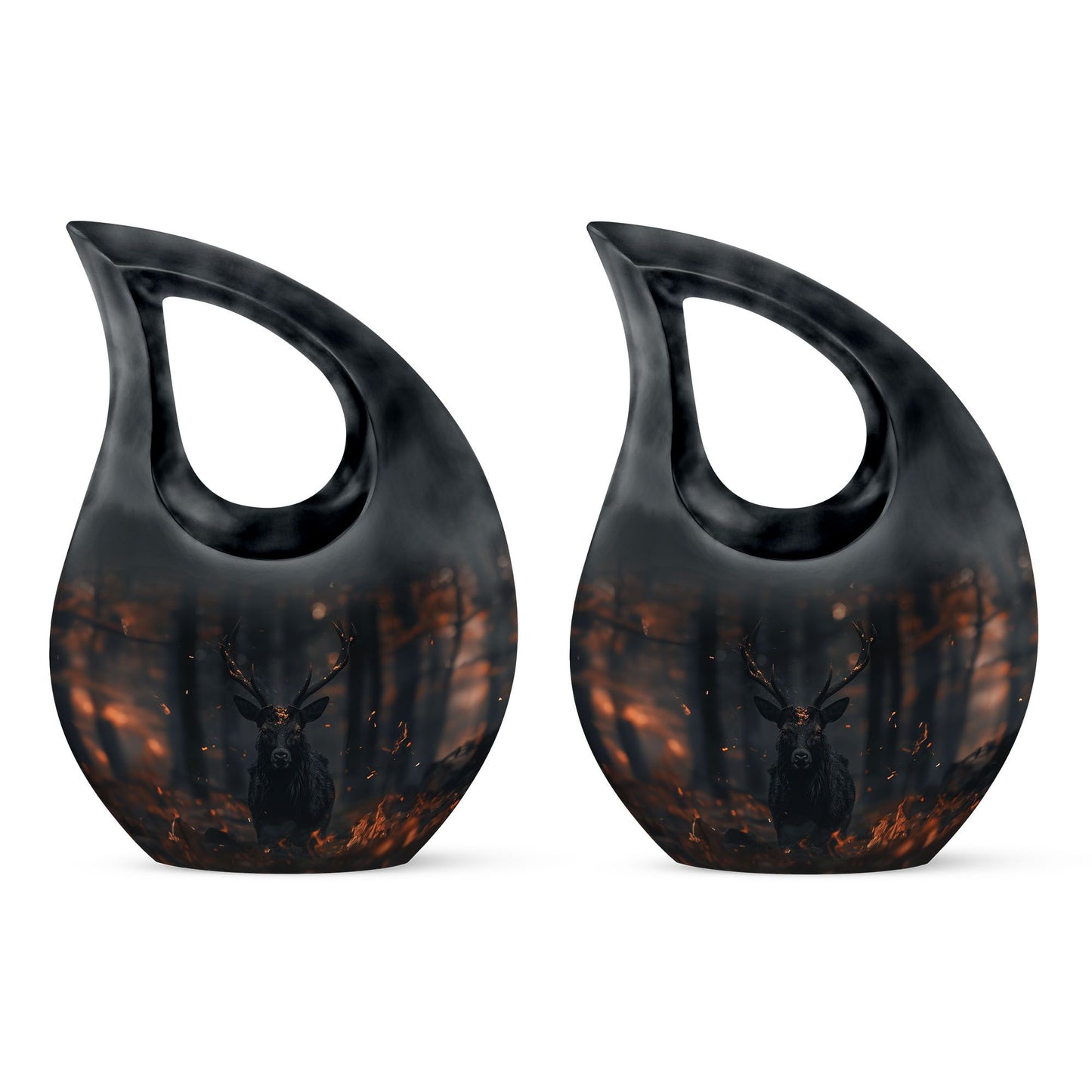 10 inch Deer themed Cross Drop urn for cremation keepsakes, includes velvet pouch