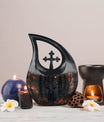 10 inch Deer themed Cross Drop urn for cremation keepsakes, includes velvet pouch