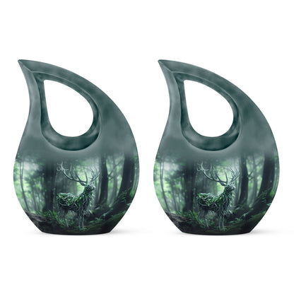 10-inch Deer themed Aluminium Urn with Cross Drop design 