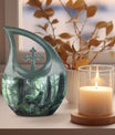 10-inch Deer themed Aluminium Urn with Cross Drop design 