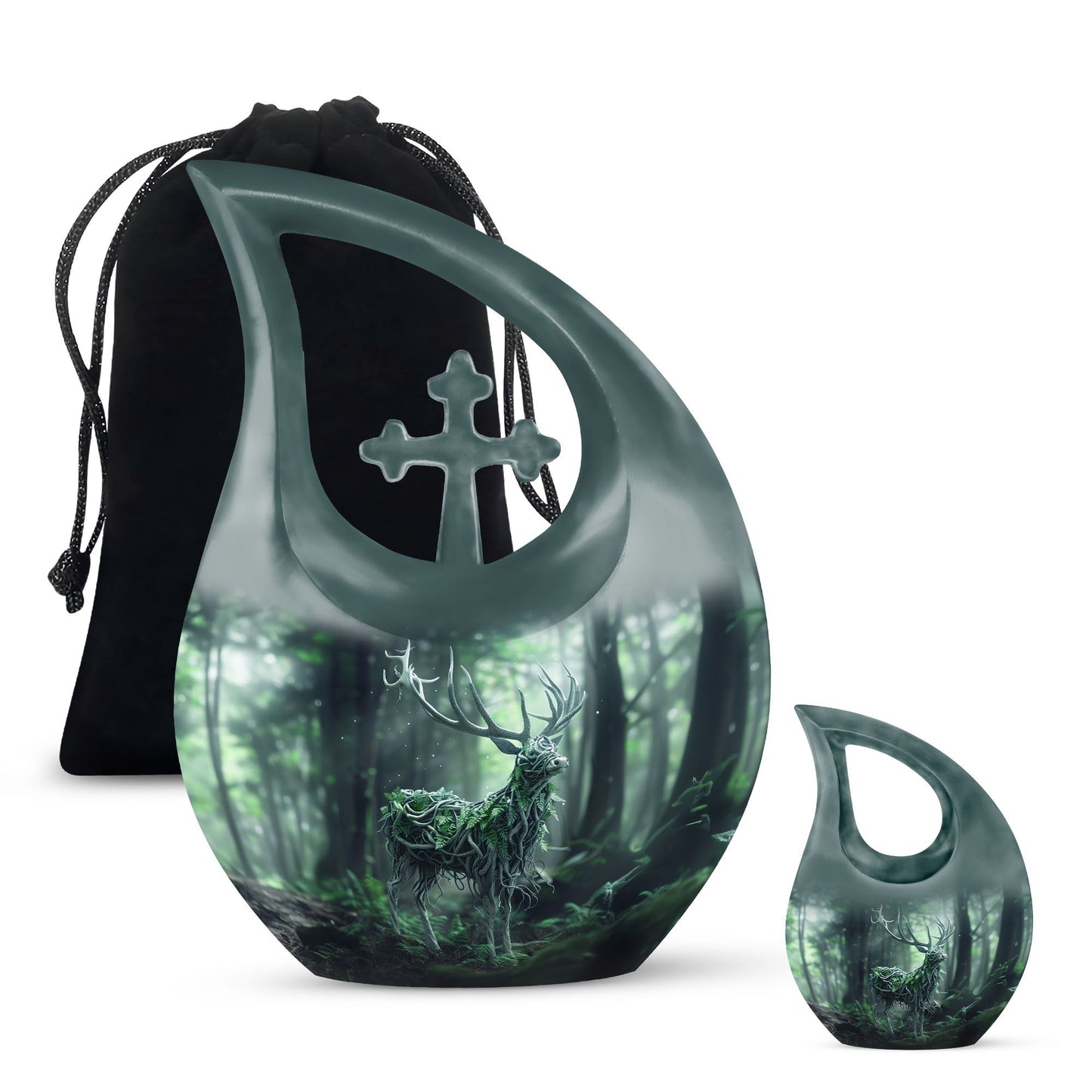 10-inch Deer themed Aluminium Urn with Cross Drop design 