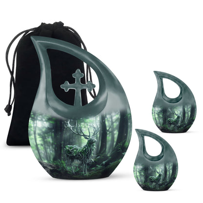 10-inch Deer themed Aluminium Urn with Cross Drop design 