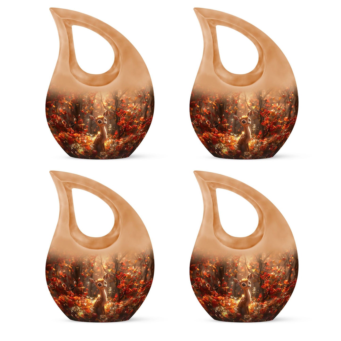 Deer themed urn, featuring Cross Drop 
