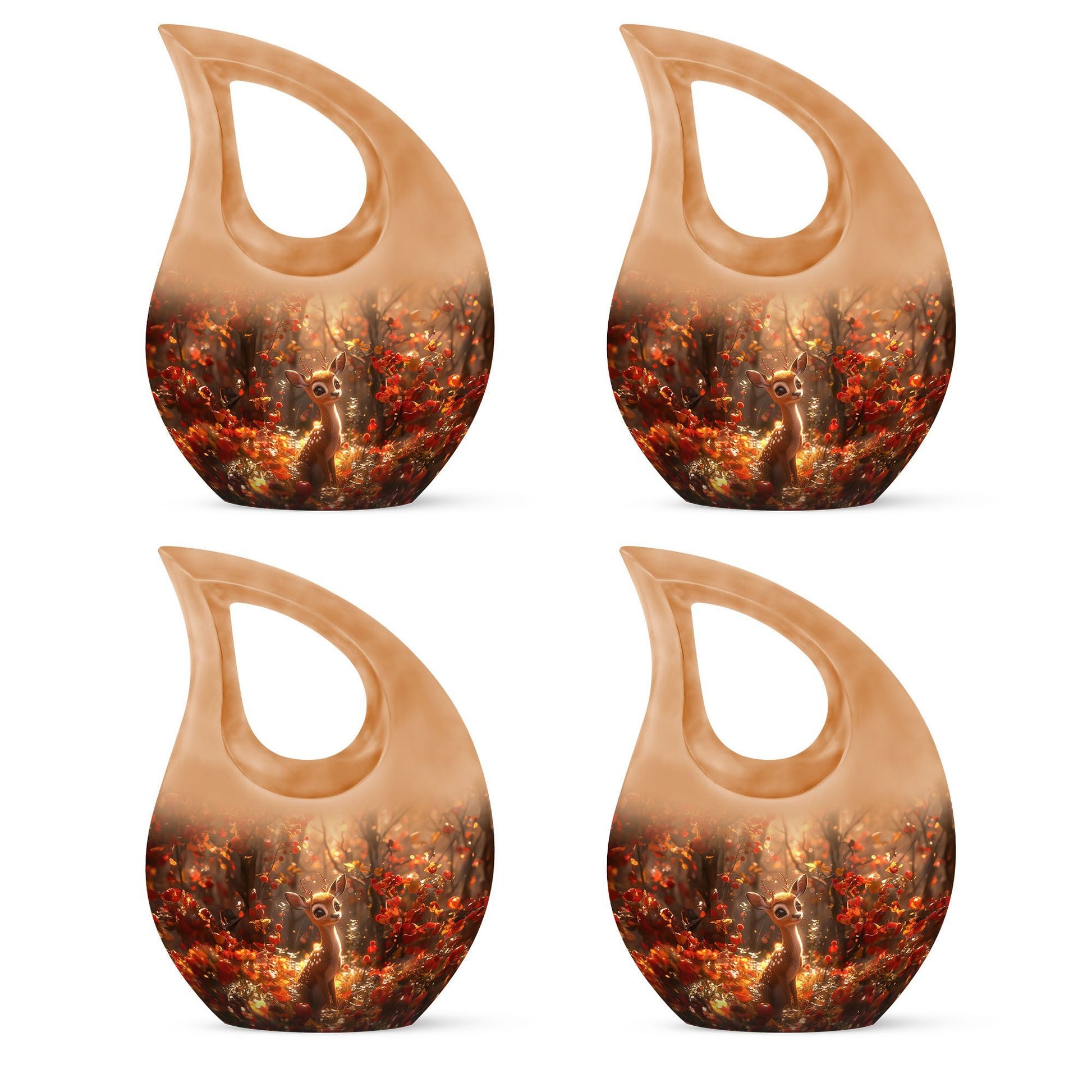 Deer themed urn, featuring Cross Drop 