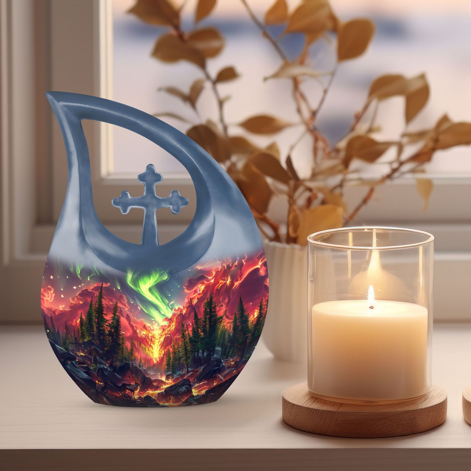 10-inch Deer Urn and Cross Drop 