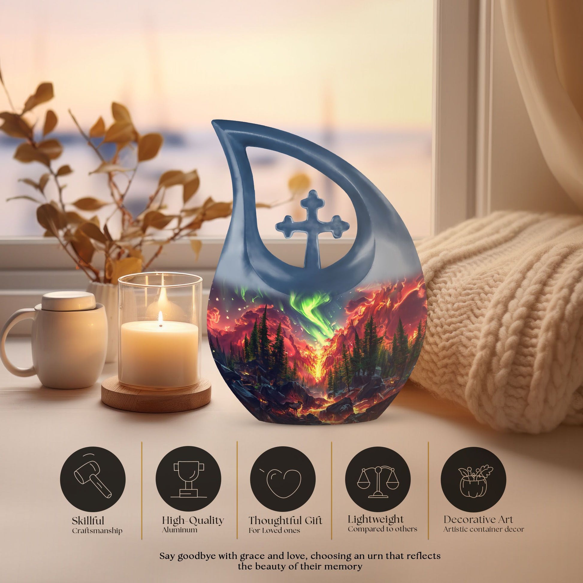 10-inch Deer Urn and Cross Drop 