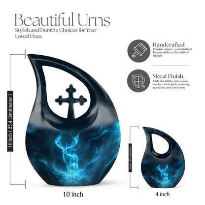 Affordable Deer Urn with Cross Drop design,