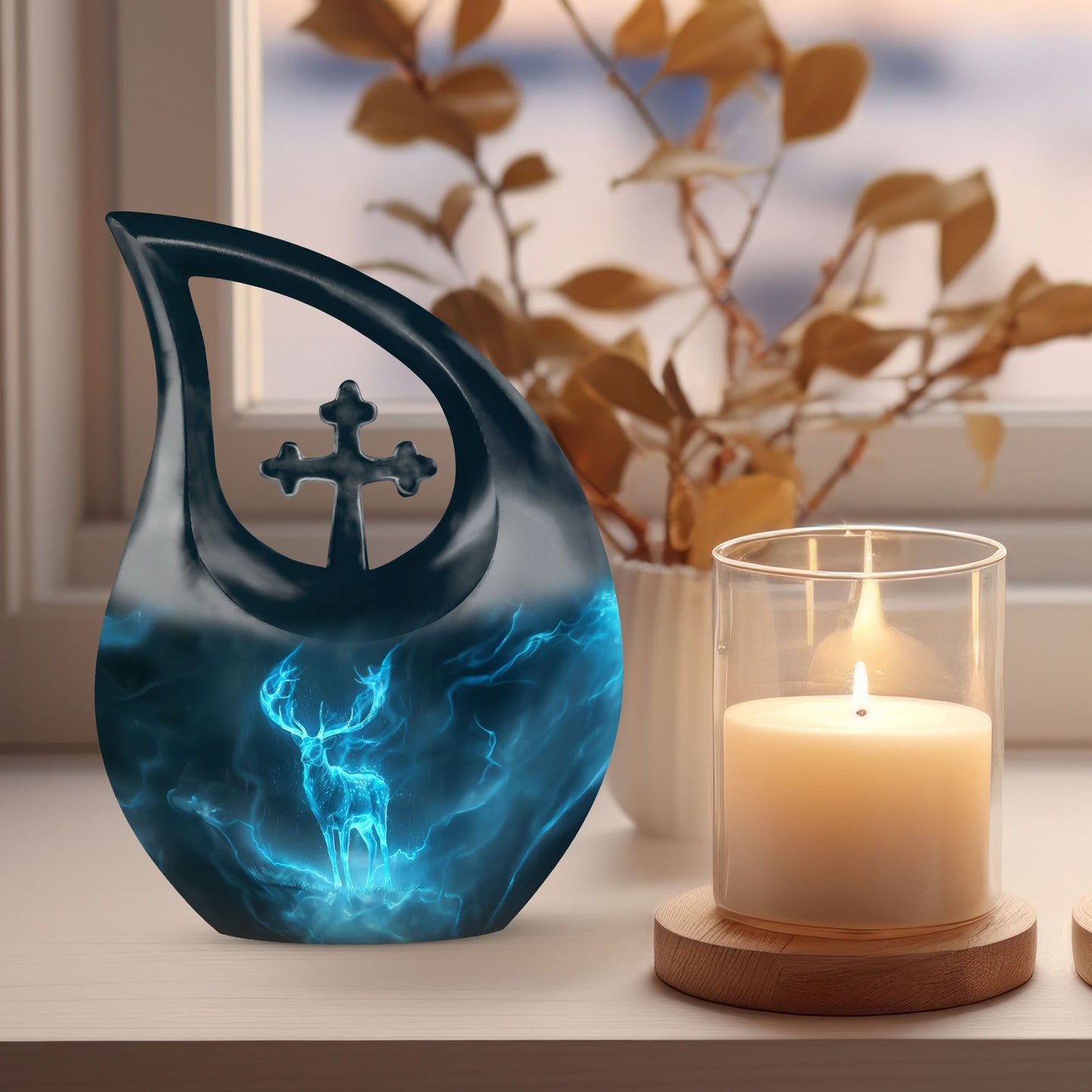 Affordable Deer Urn with Cross Drop design,
