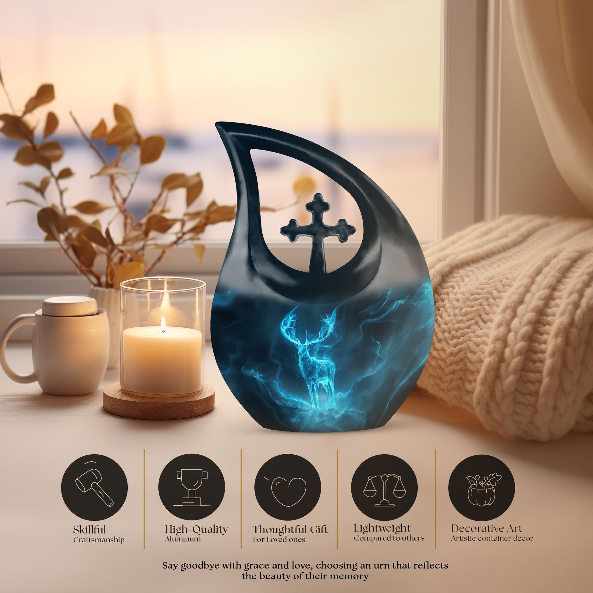 Affordable Deer Urn with Cross Drop design,