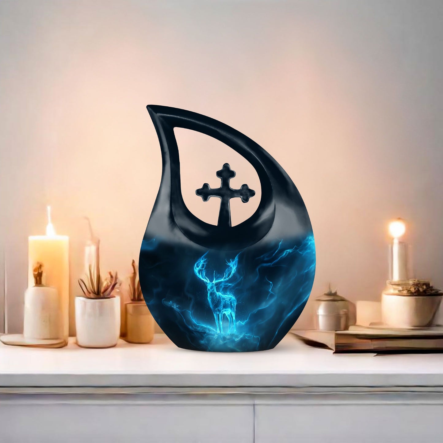 Affordable Deer Urn with Cross Drop design,