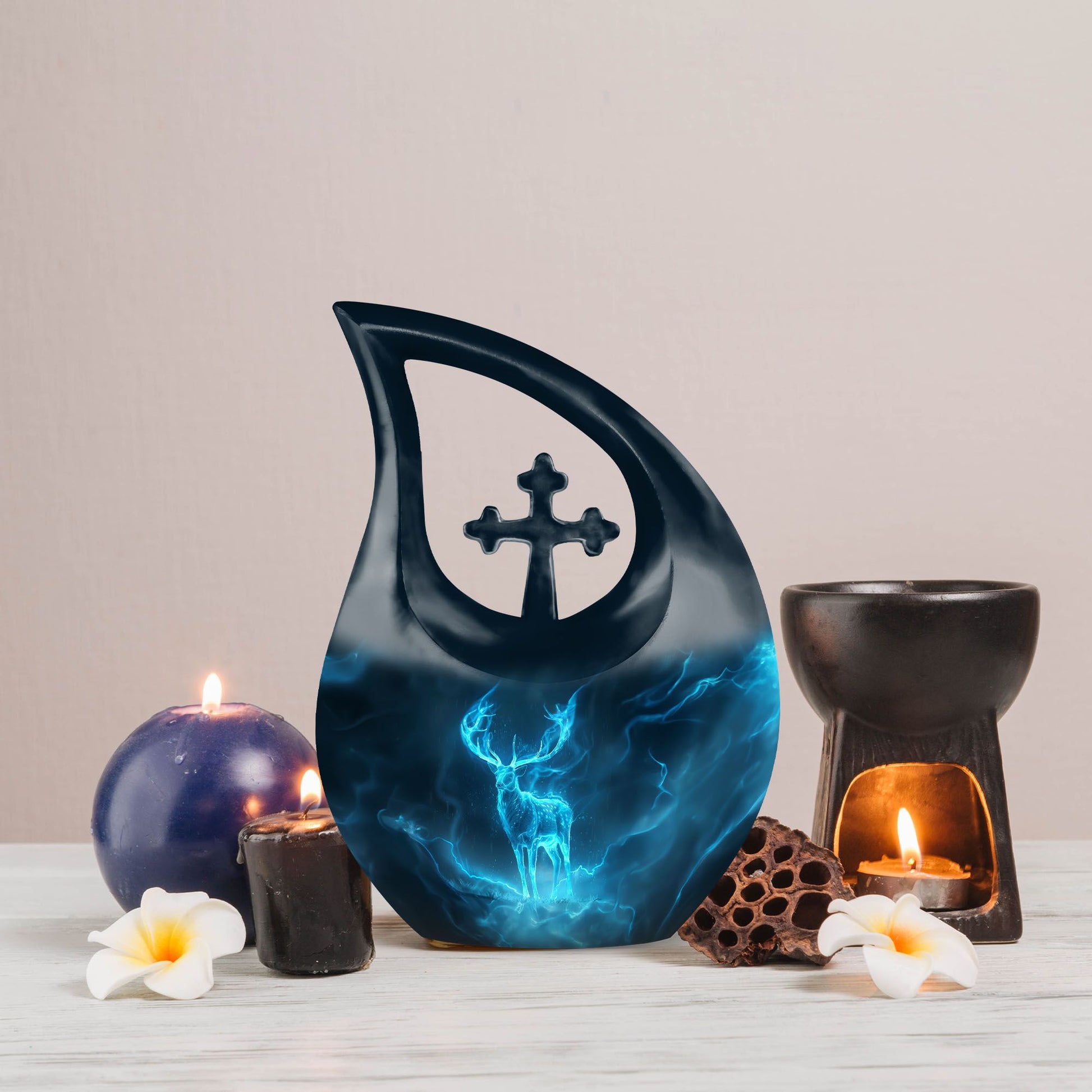 Affordable Deer Urn with Cross Drop design,