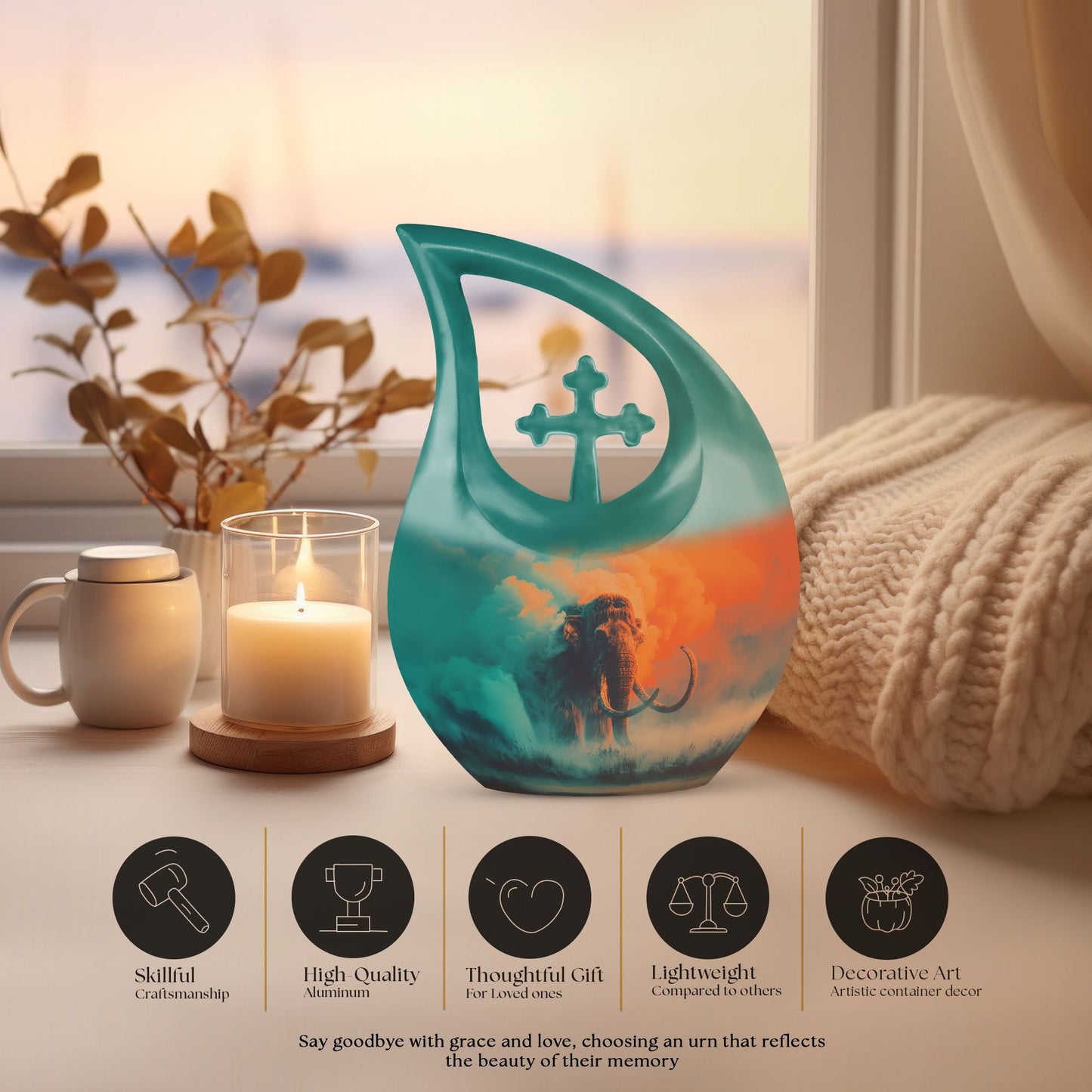 Mammoth themed 10 inch aluminium memorial urn 