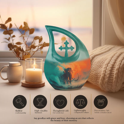 Mammoth themed 10 inch aluminium memorial urn 