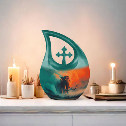 Mammoth themed 10 inch aluminium memorial urn 