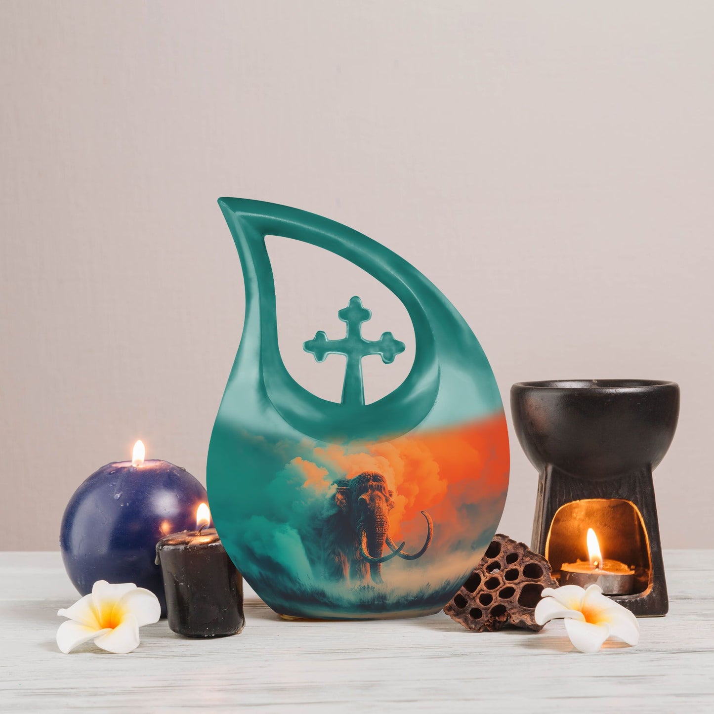 Mammoth themed 10 inch aluminium memorial urn 