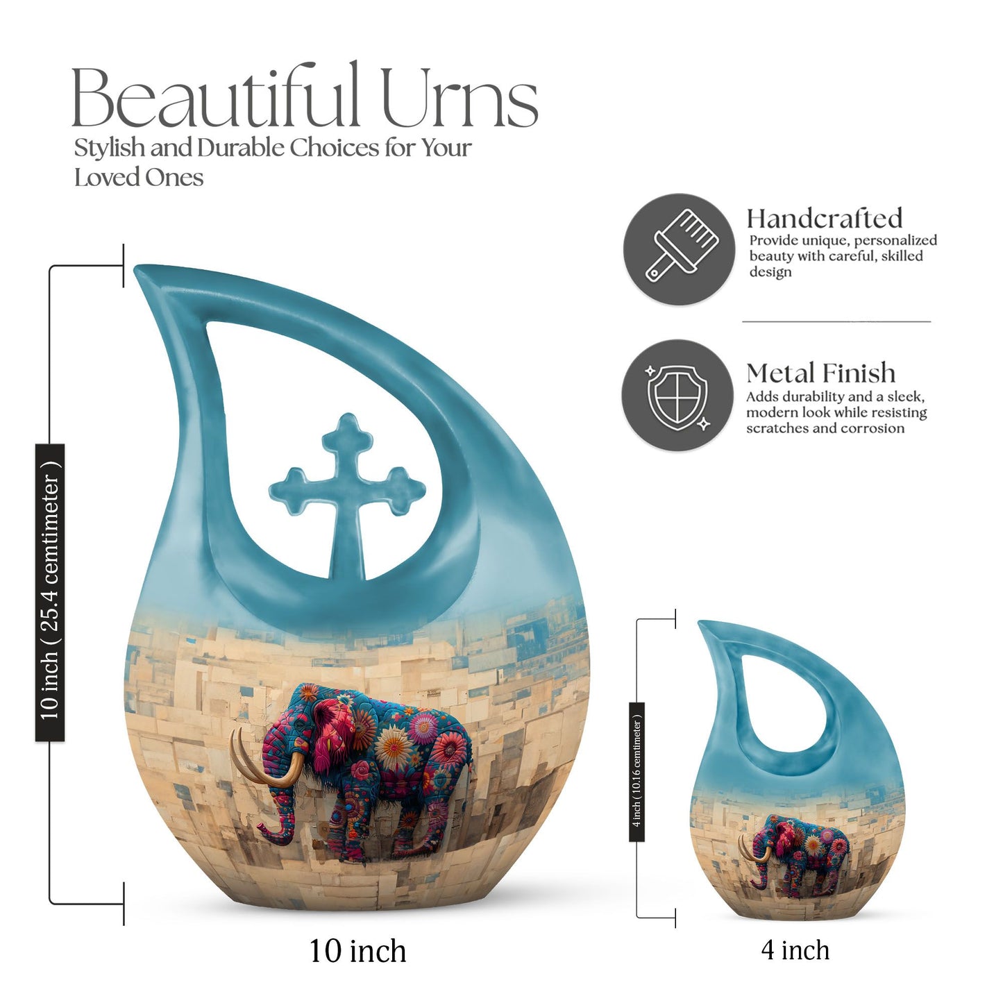 10-inch Mamoth Urn, Cross Drop design, customizable Large Urn for Human Remains