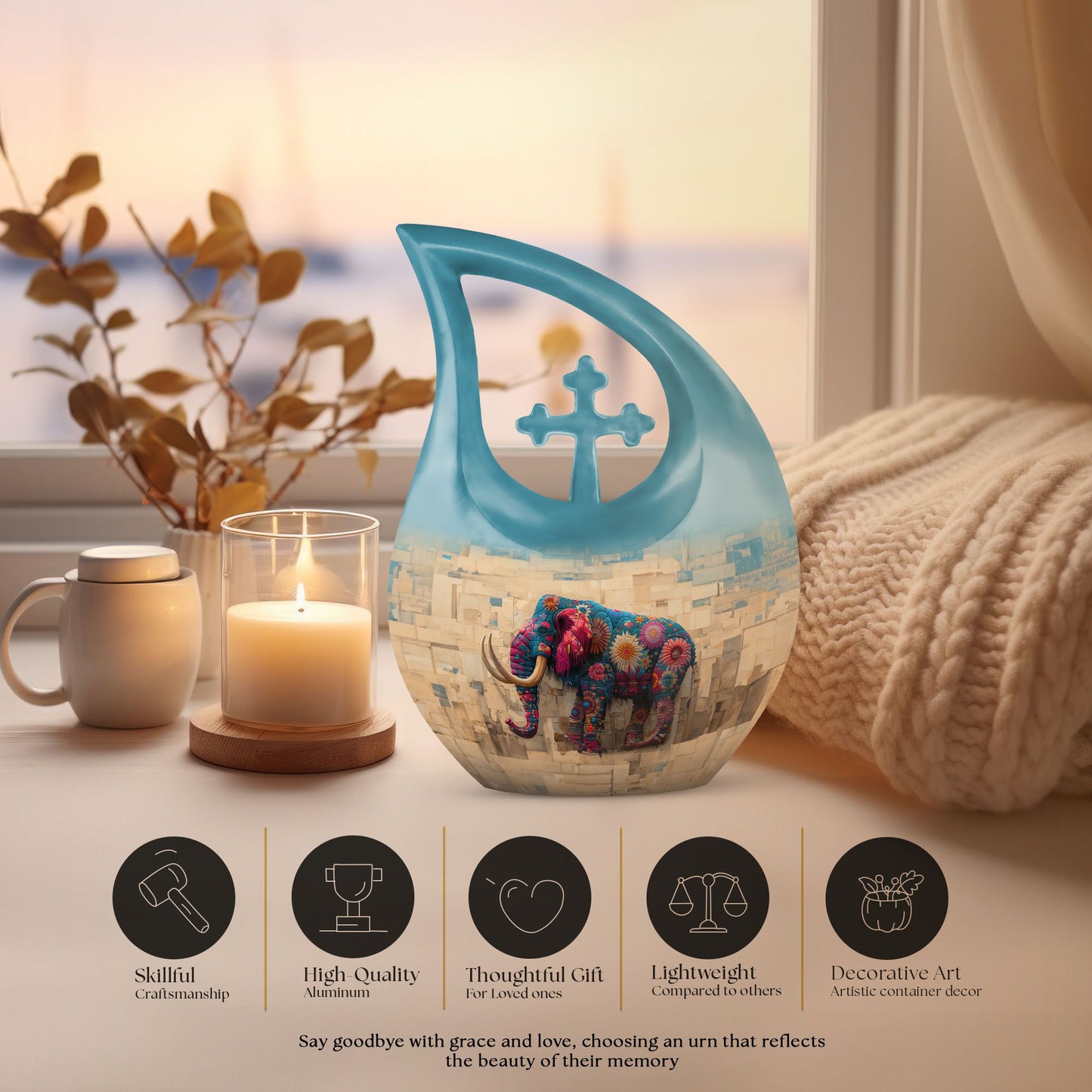 10-inch Mamoth Urn, Cross Drop design, customizable Large Urn for Human Remains