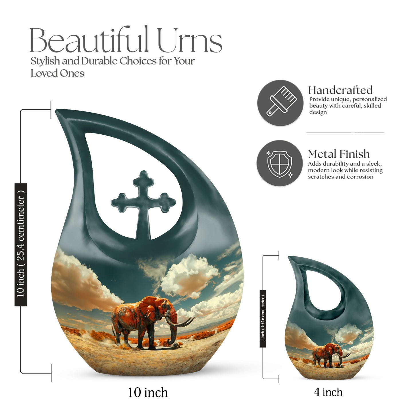 10-inch Mamoth urn with cross drop design and custom 