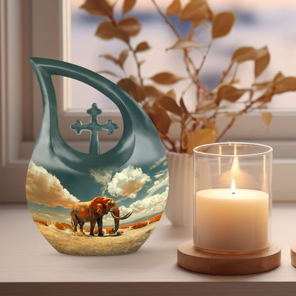 10-inch Mamoth urn with cross drop design and custom 
