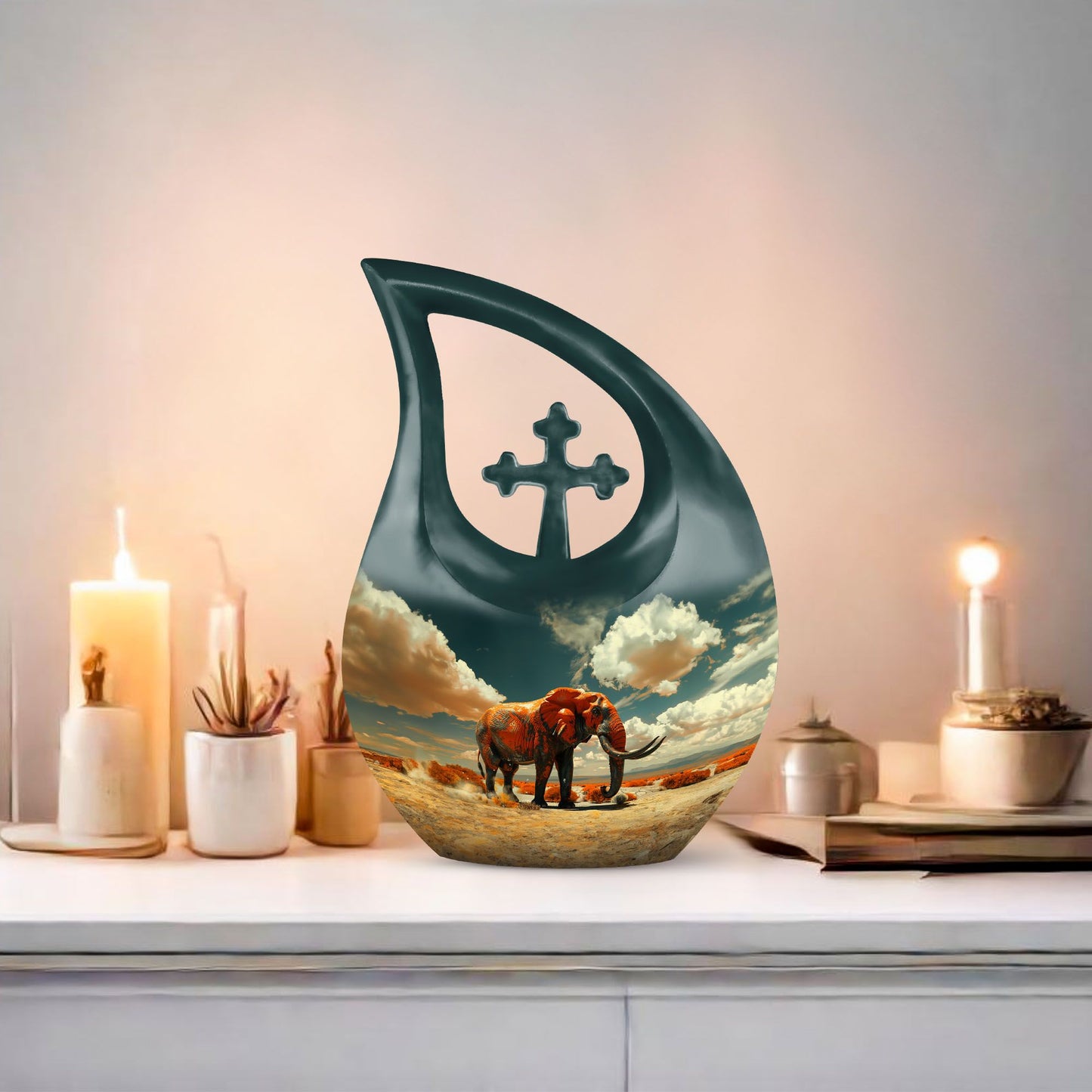 10-inch Mamoth urn with cross drop design and custom 
