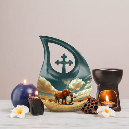 10-inch Mamoth urn with cross drop design and custom 