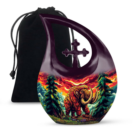 Mamoth Memorial Urn with Cross Drop design, customizable 