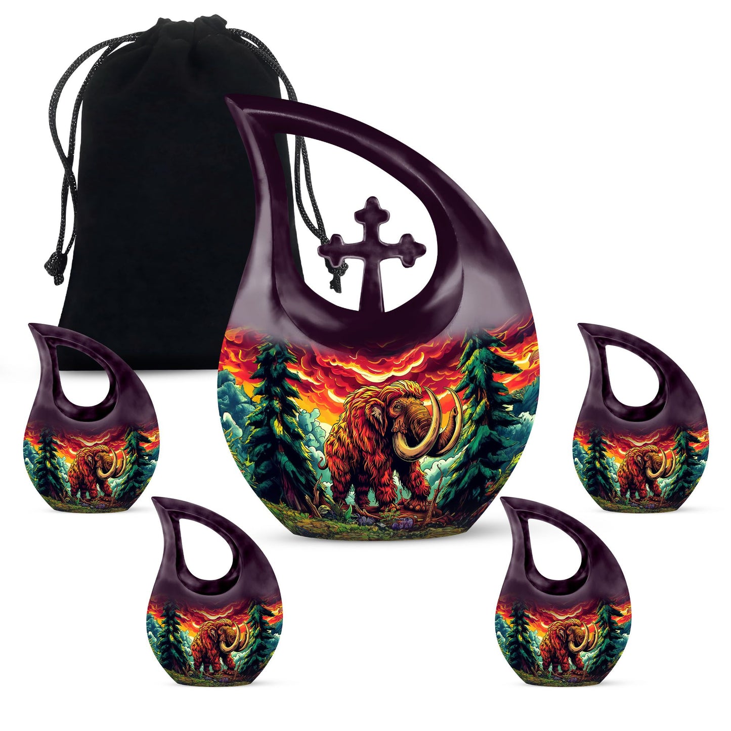 Mamoth Memorial Urn with Cross Drop design, customizable 