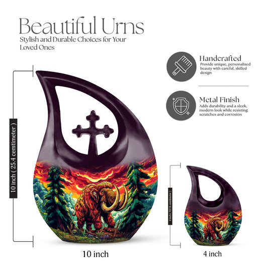 Mamoth Memorial Urn with Cross Drop design, customizable 