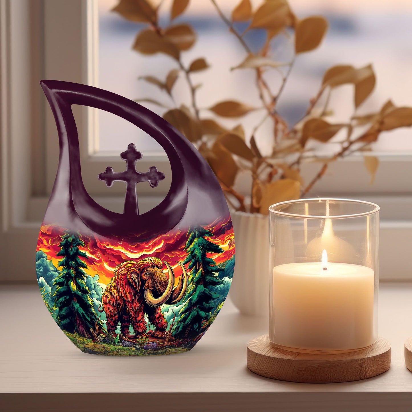 Mamoth Memorial Urn with Cross Drop design, customizable 