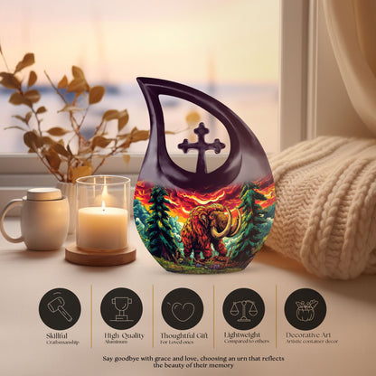 Mamoth Memorial Urn with Cross Drop design, customizable 