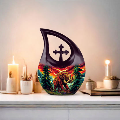 Mamoth Memorial Urn with Cross Drop design, customizable 