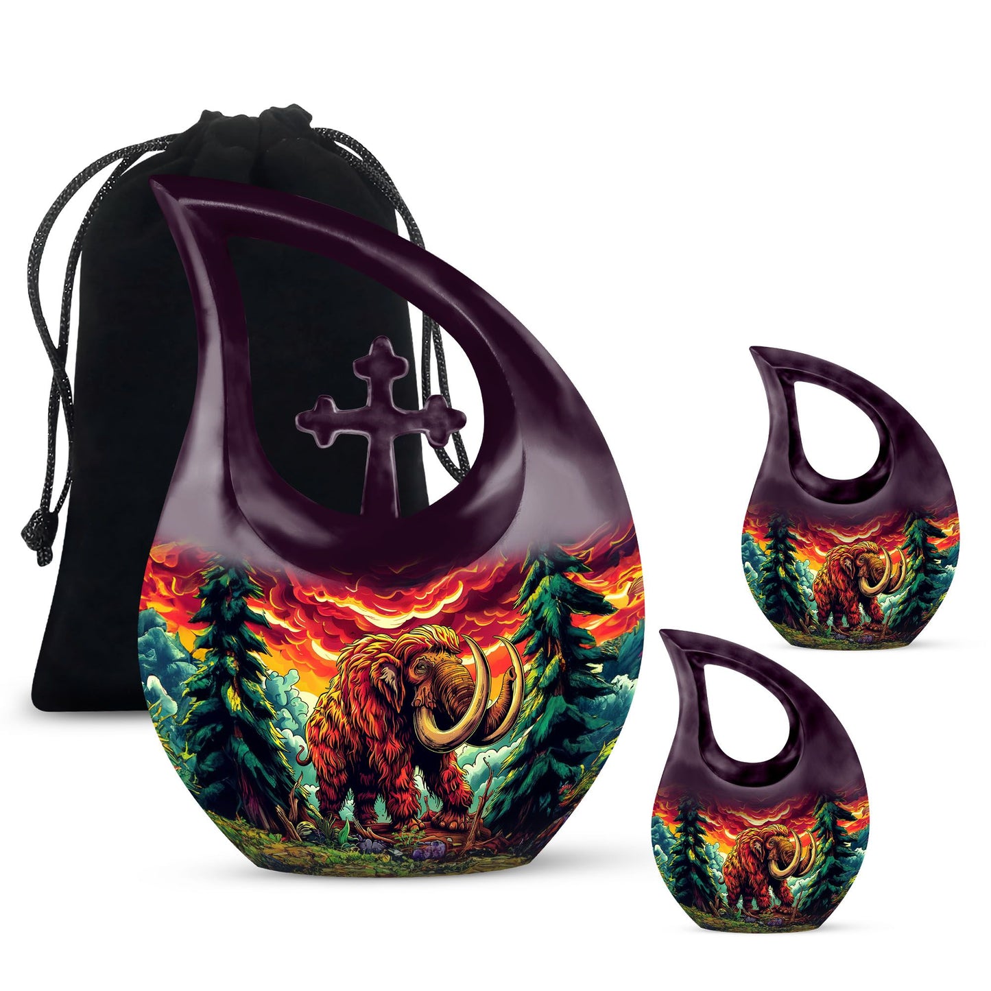Mamoth Memorial Urn with Cross Drop design, customizable 
