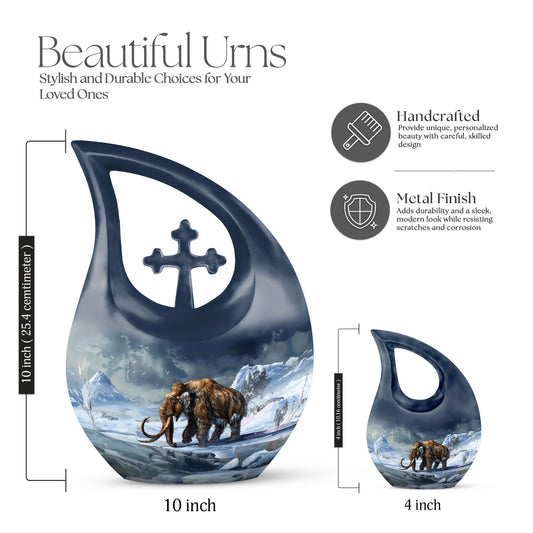 10 inch Mamoth Urn, aluminium Cross Drop design, customizable Burial Urn for adults