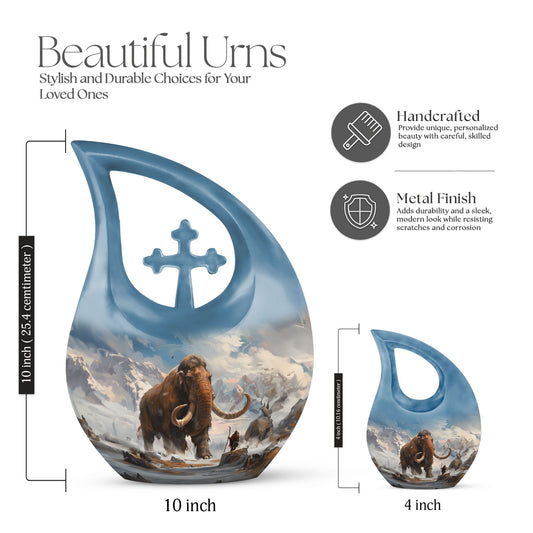 10-inch Mammoth Urn with Cross Drop design, personalized 