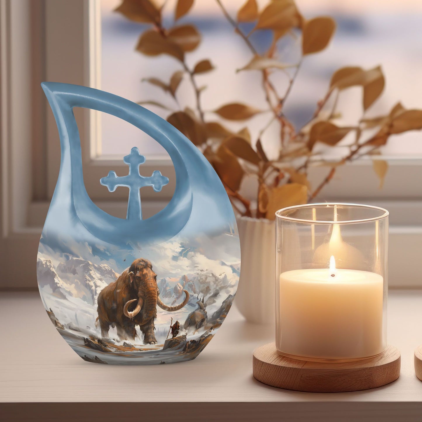 10-inch Mammoth Urn with Cross Drop design, personalized 