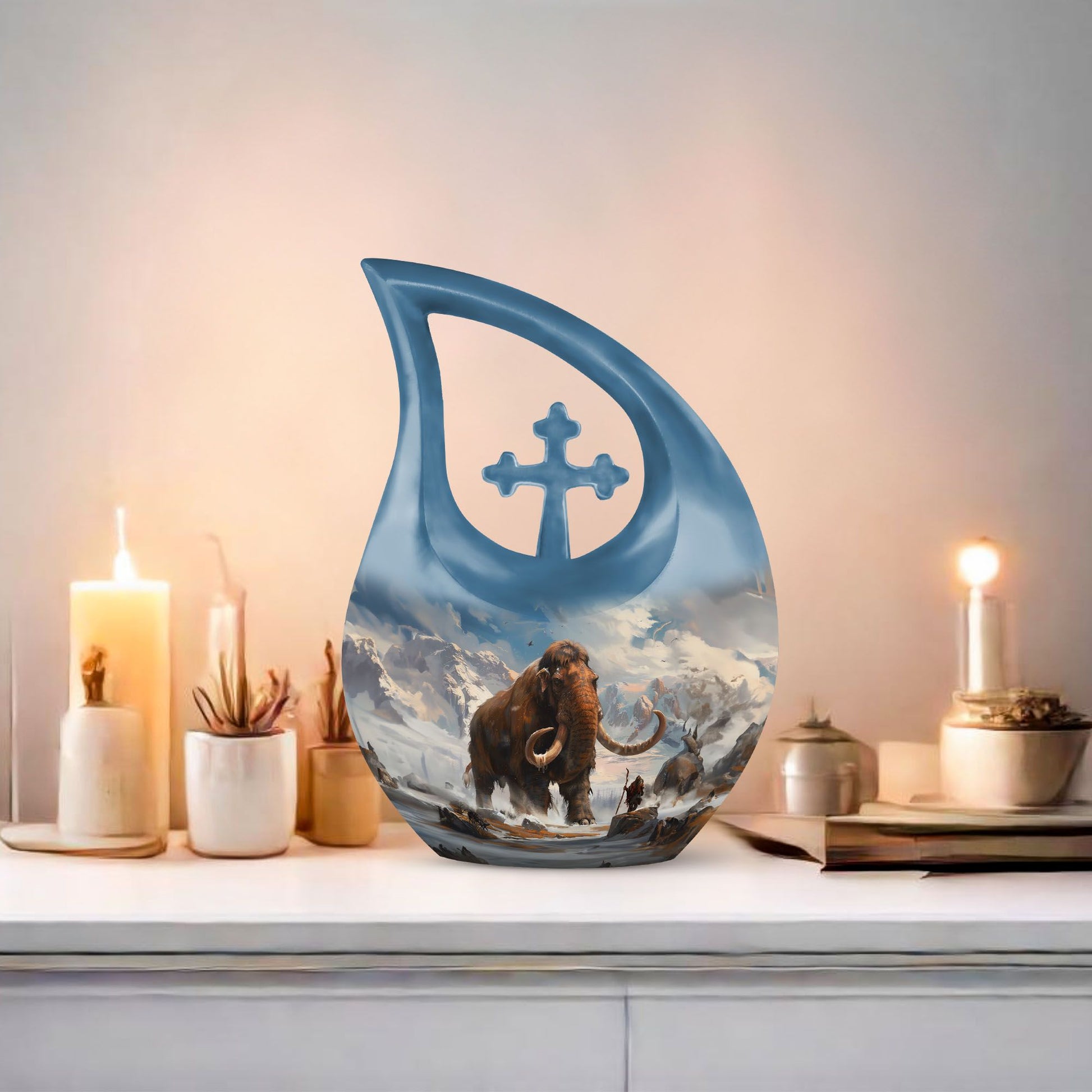 10-inch Mammoth Urn with Cross Drop design, personalized 